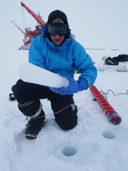 Scientist Professor Ken Golden, with ice core during the Sea Ice Physics and Ecosystem eXperiment (SIPEX II).